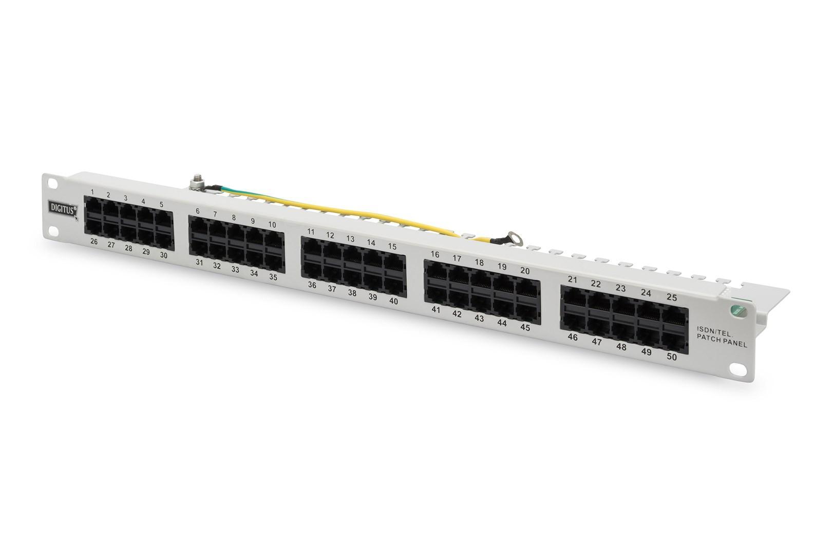 Patchpanel netværk DIGITUS CAT 3 ISDN, uskærmet, grå, 1U, 50 porte