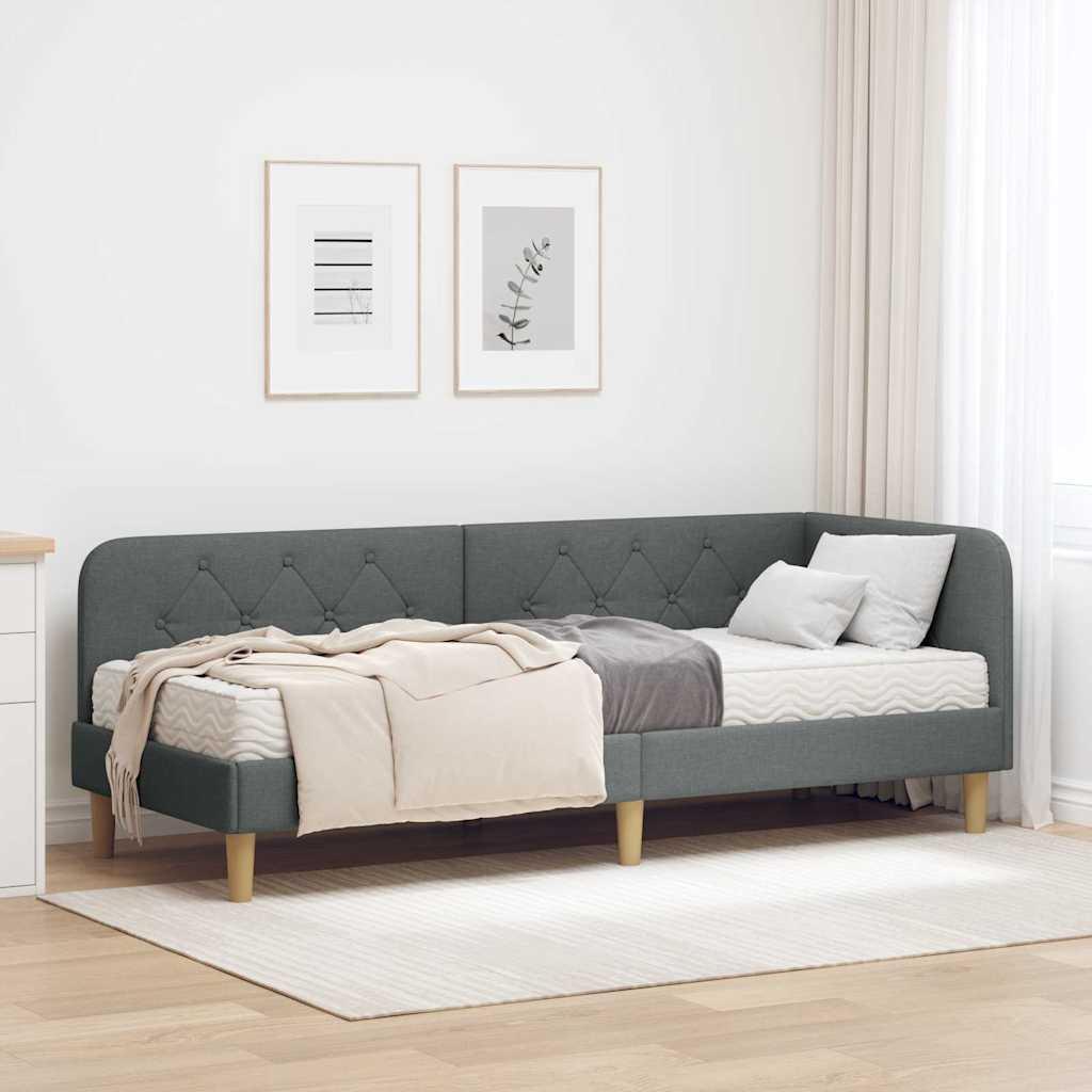 Hjørnesengramme med madras Mørkegrå 80 x 200 cm Stof