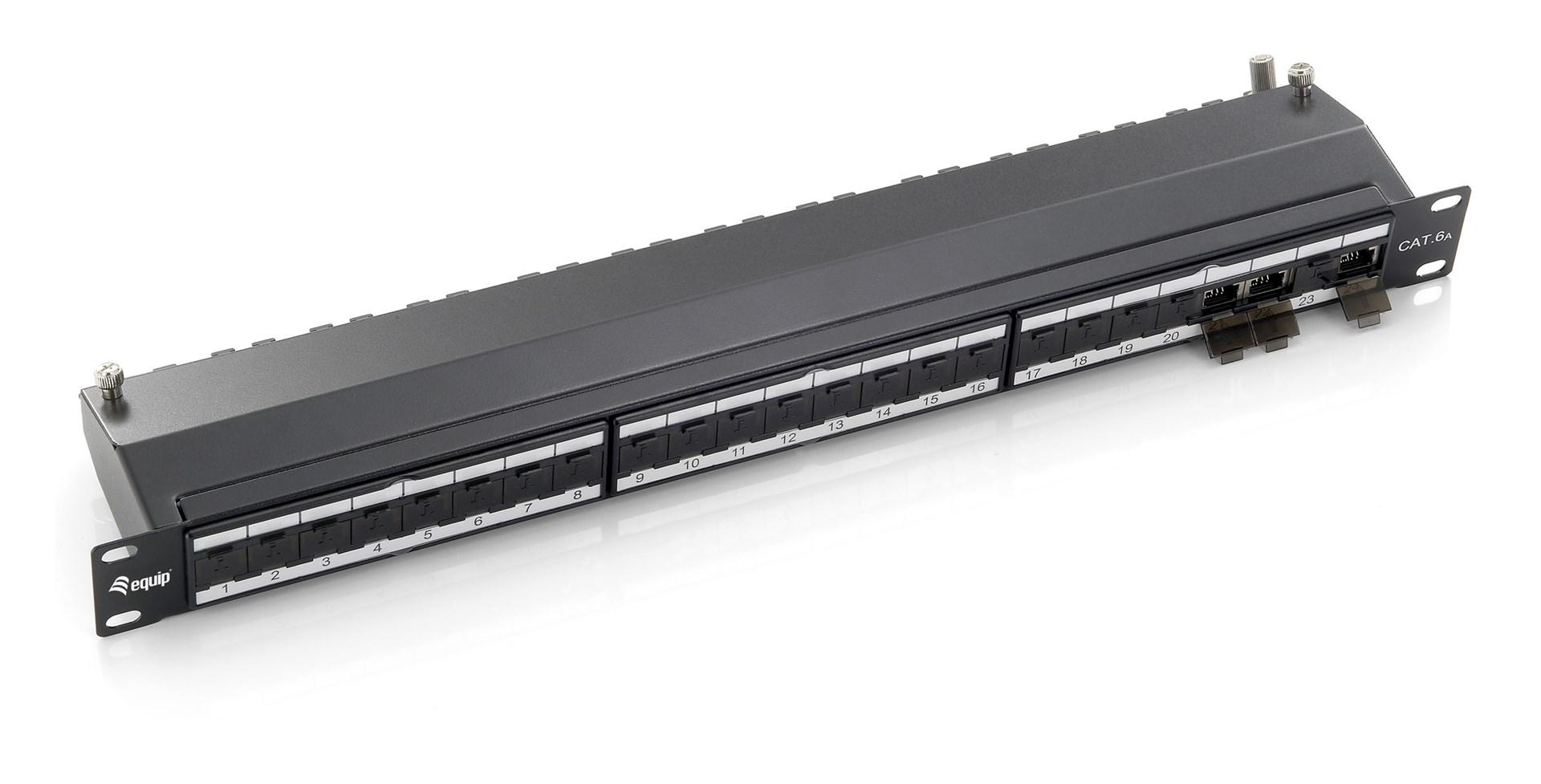 Patchpanel 24-porte Cat6a skærmet – Equip, sort, 1U