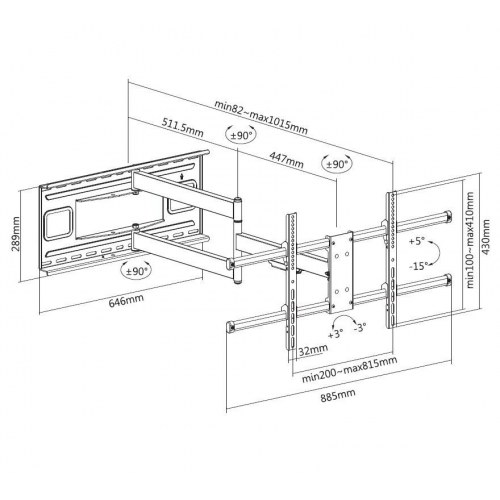 Vægbeslag til TV fuld bevægelse 43"–80" – EQUIP 650327 lang arm