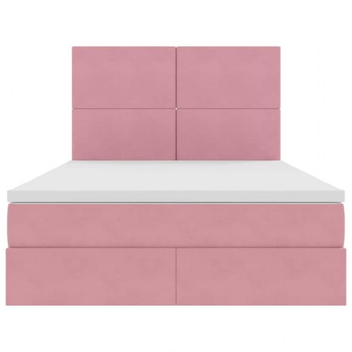 Seng med opbevaring og LED Lyserød 140 x 200 cm Fløjl