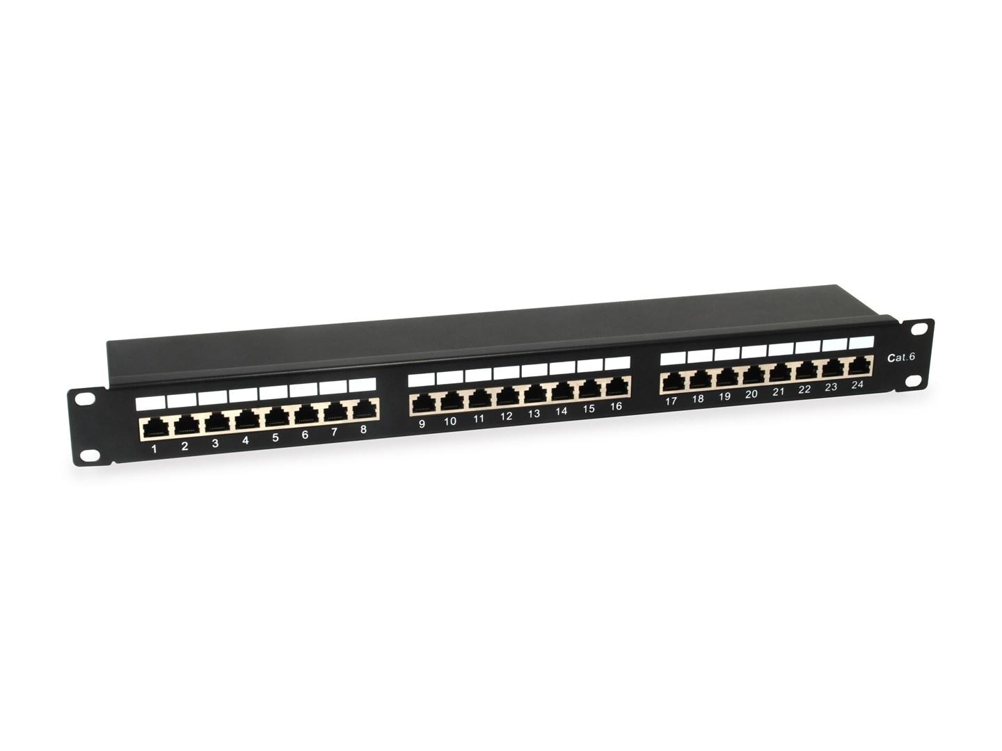 Patchpanel 24 porte Cat6 skærmet – EQUIP, lysegrå