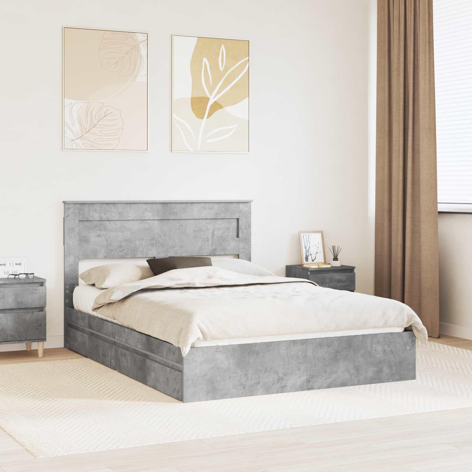Sengestel med skuffe Beton Grå 150 x 200 cm Konstrueret træ