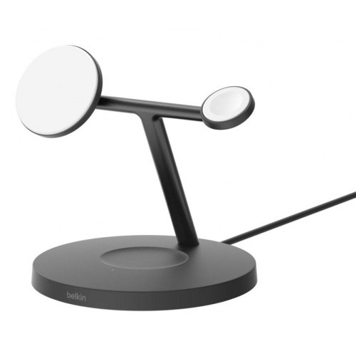 Trådløs oplader 3-i-1 Belkin BoostCharge Pro – sort, Qi2/MagSafe, hurtigopladning