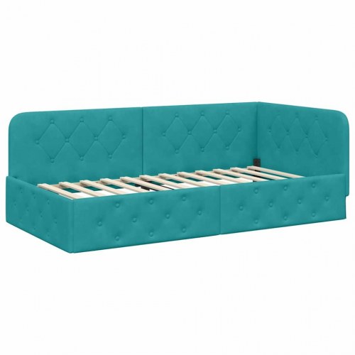 Hjørnesengramme med madras Turkis 90 x 190 cm Fløjl