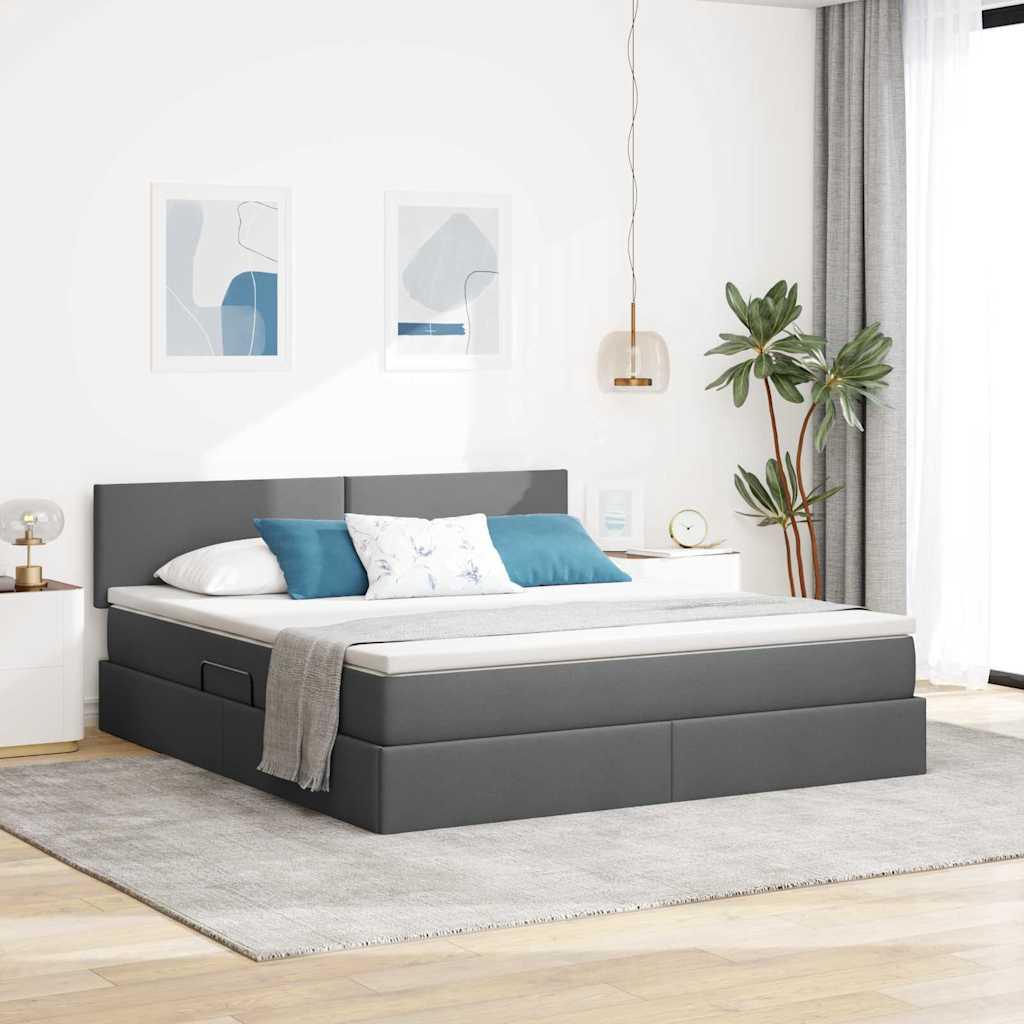 Seng med opbevaring og madras med madras Mørkegrå 160 x 200 cm