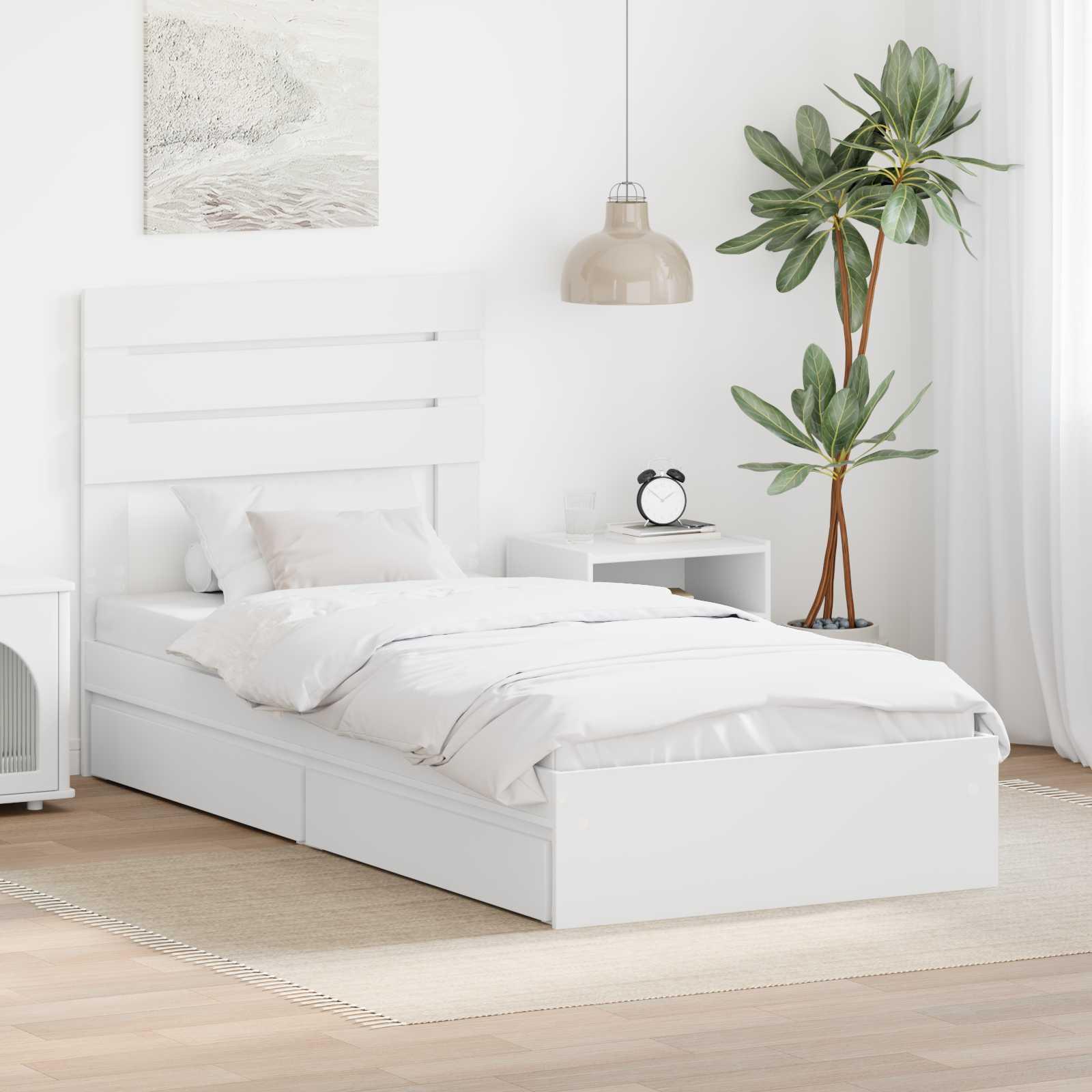 Opbevaringsseng Med Skuffe Konstrueret Træ - Hvid / 90 x 200 cm