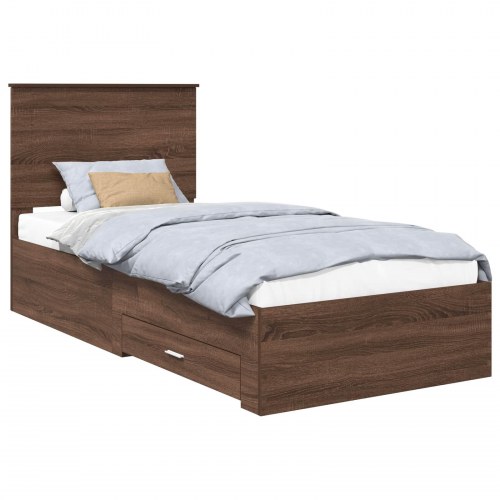 Sengestel med opbevaring 75 x 190 cm - brun eg og sølv