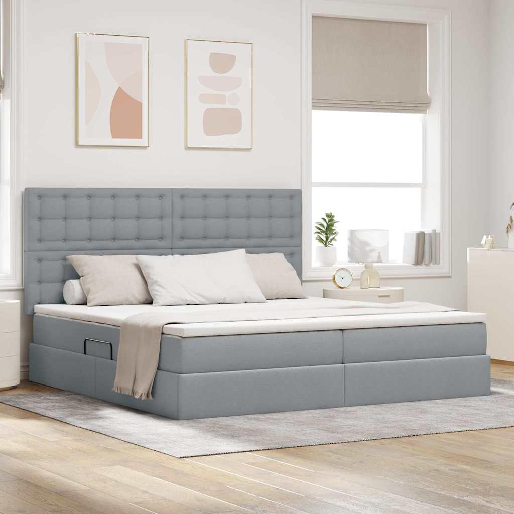 Seng med opbevaring 200×200 cm - lysegrå polyester med madras