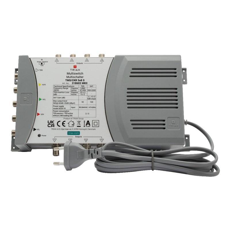 Triax 318602, 5 inputs, 8 outputs, 950 - 2200 MHz, 47 - 694 MHz, 1.0, 2.0, 180 - 264 V