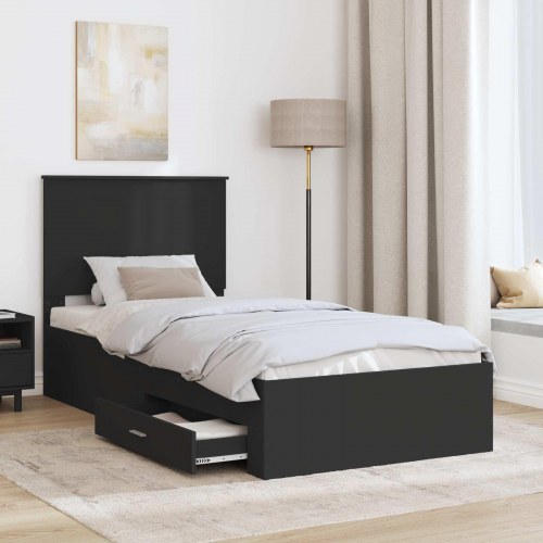 Sengestel med opbevaring 75 x 190 cm - sort/sølv