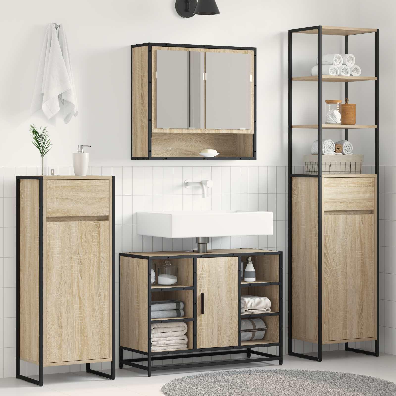 Badeværelsesskab i sonoma eg 40 × 30 × 100 cm - konstrueret træ, industrilook