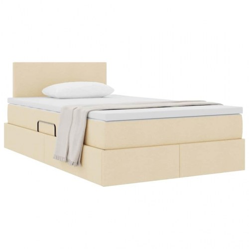 Seng med opbevaring og madras med madras Creme 120 x 200 cm