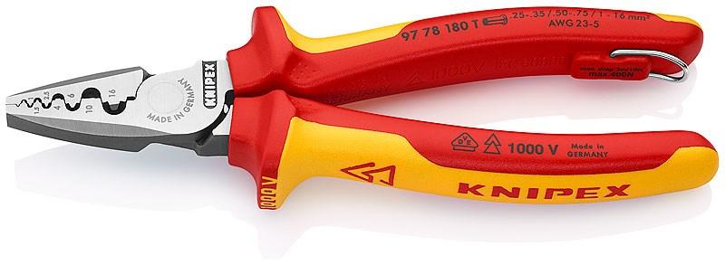 Tænger crimpetang KNIPEX 97 78 180 T - kombinationsværktøj, rød/gul billede