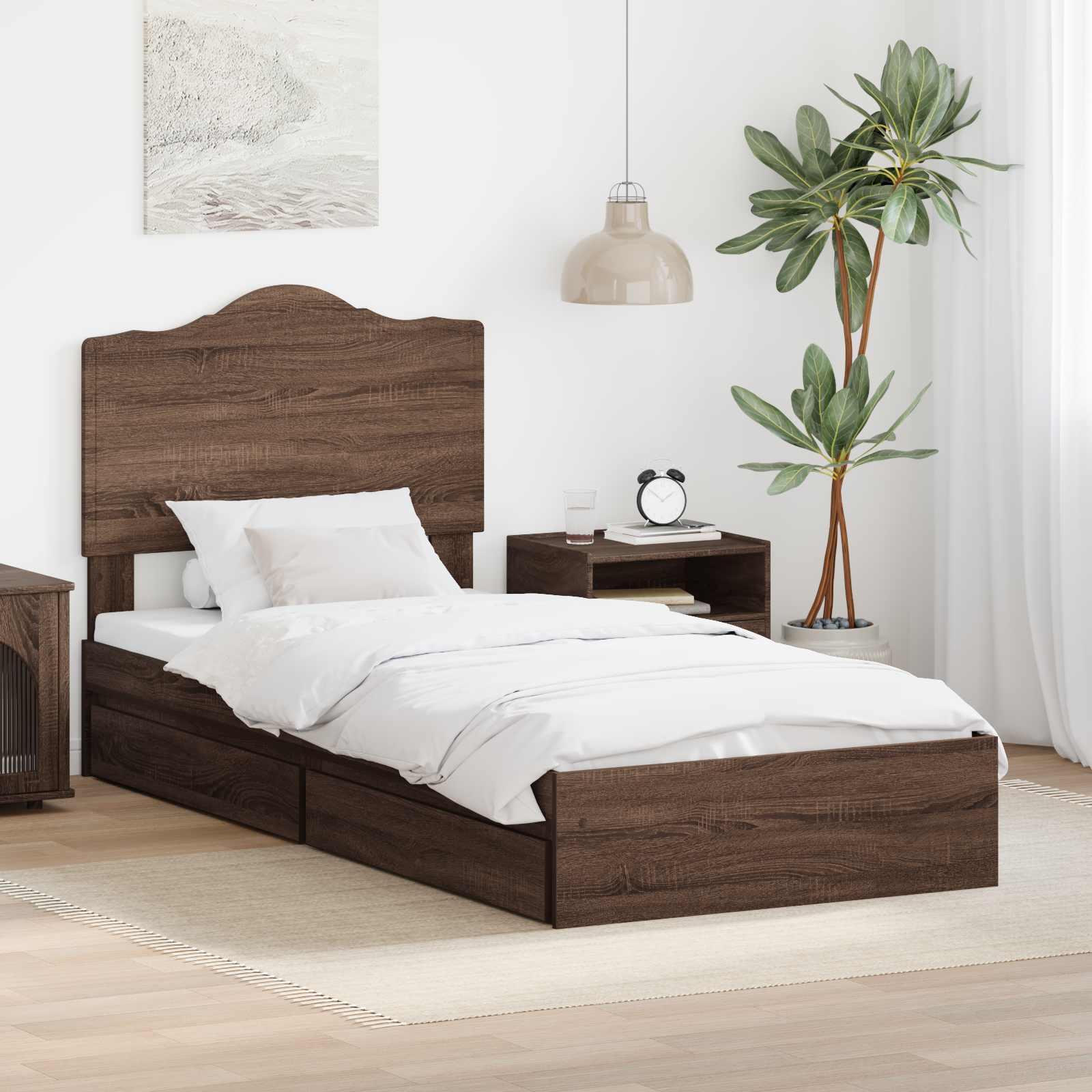 Sengestel med skuffe Brun eg 75 x 190 cm Konstrueret træ
