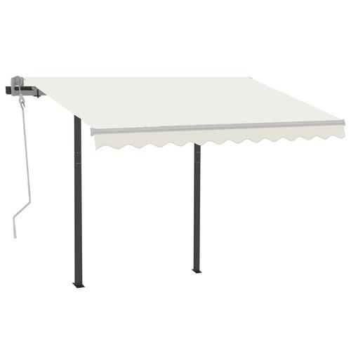 Markise med stolper 3x2,5 m automatisk betjening cremefarvet