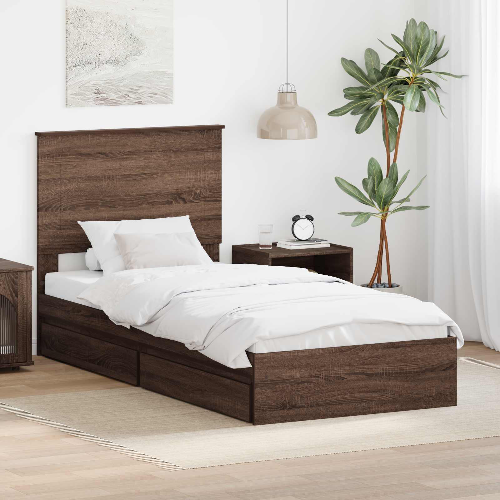 Sengestel med skuffe Brun eg 75 x 190 cm Konstrueret træ