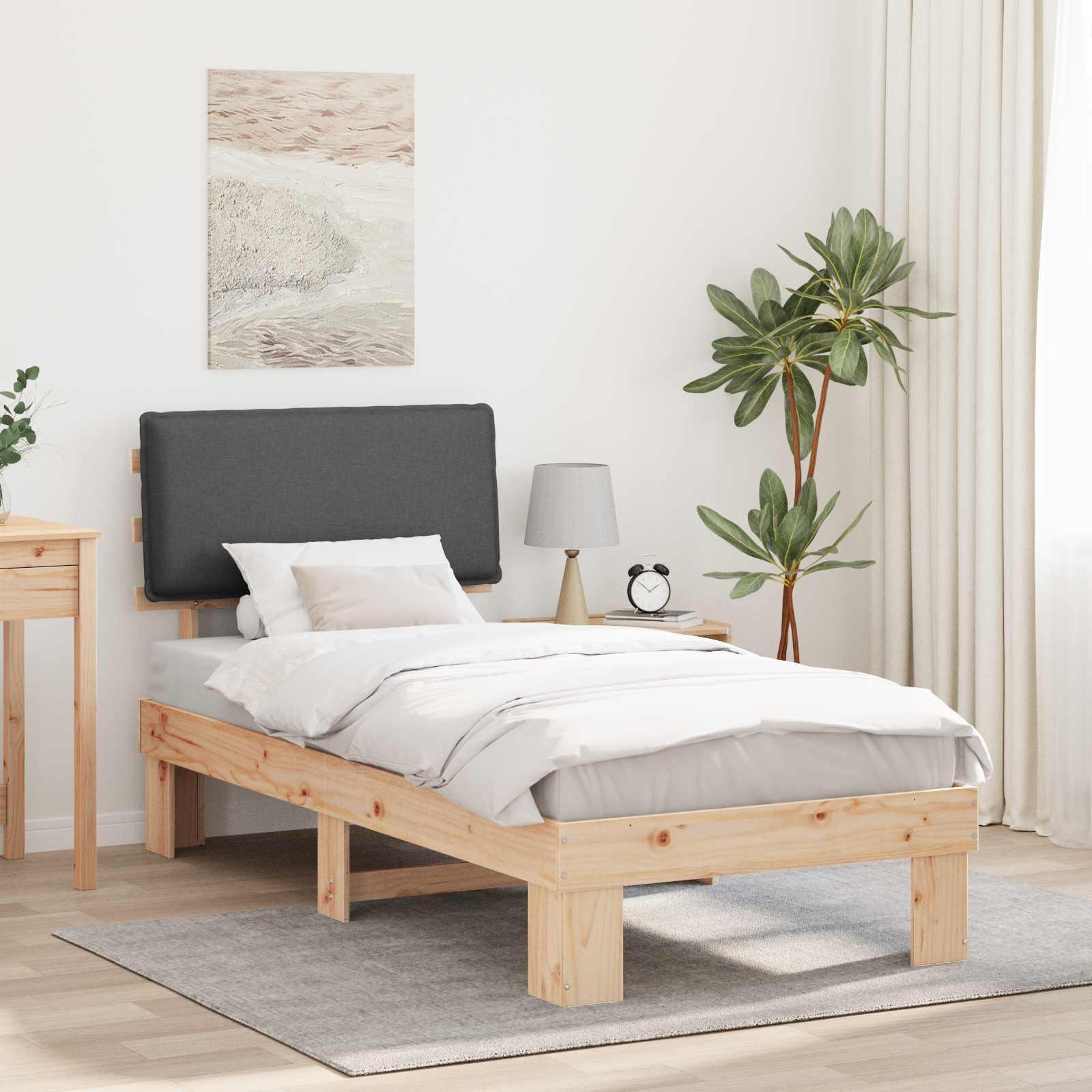 Sengestel med Polstret Hovedgavl Mørkegrå 100 x 200 cm