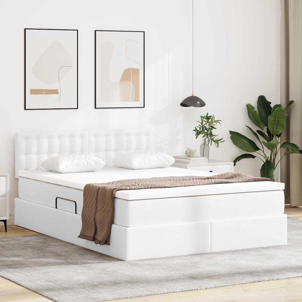 Seng med opbevaring og madras Ren Hvid 140 x 200 cm Faux læder