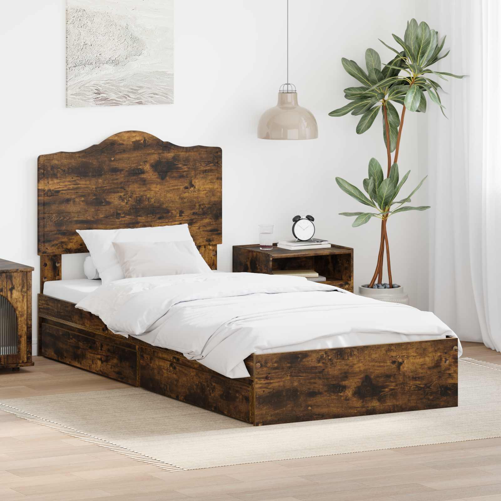 Sengestel med skuffe Røget eg 90 x 200 cm Konstrueret træ