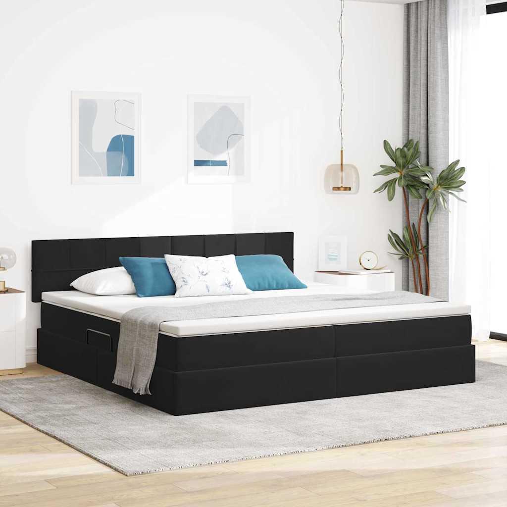 Opbevaringsseng med madras Sort 200 x 200 cm Fløjl