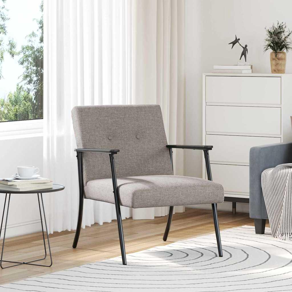 Lænestol i gråbrun stof - ergonomisk loungestol med stålben
