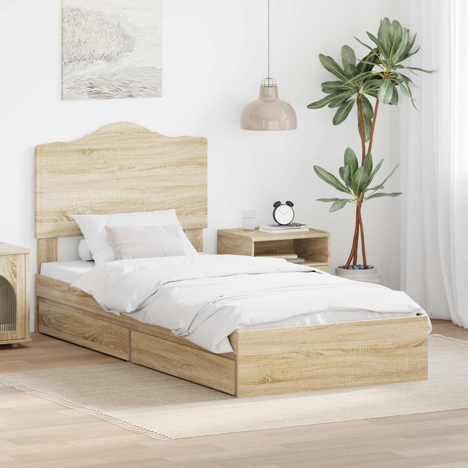 Sengestel med skuffe Sonoma eg 90 x 200 cm Konstrueret træ