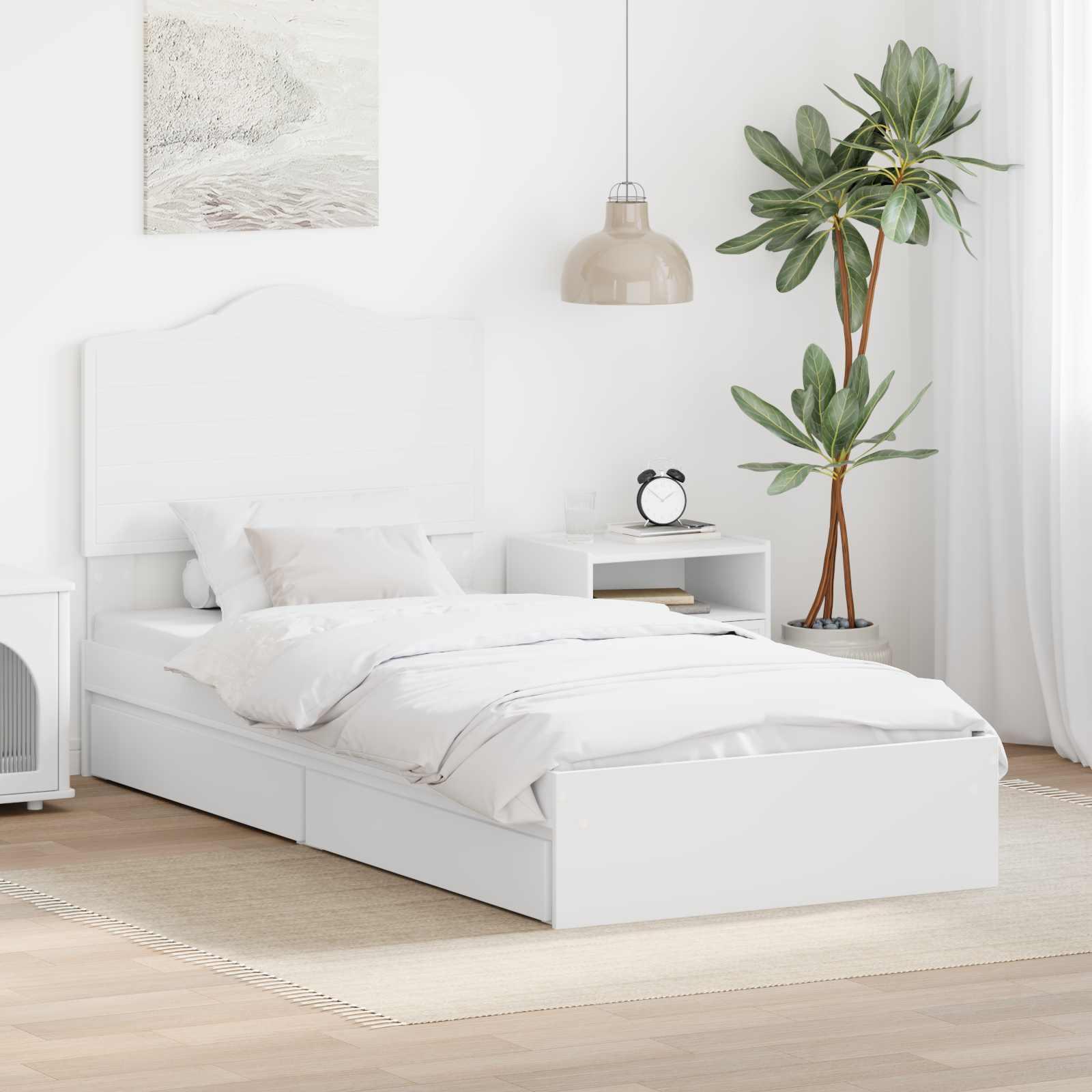 Sengestel med skuffe Hvid 90 x 200 cm Konstrueret træ