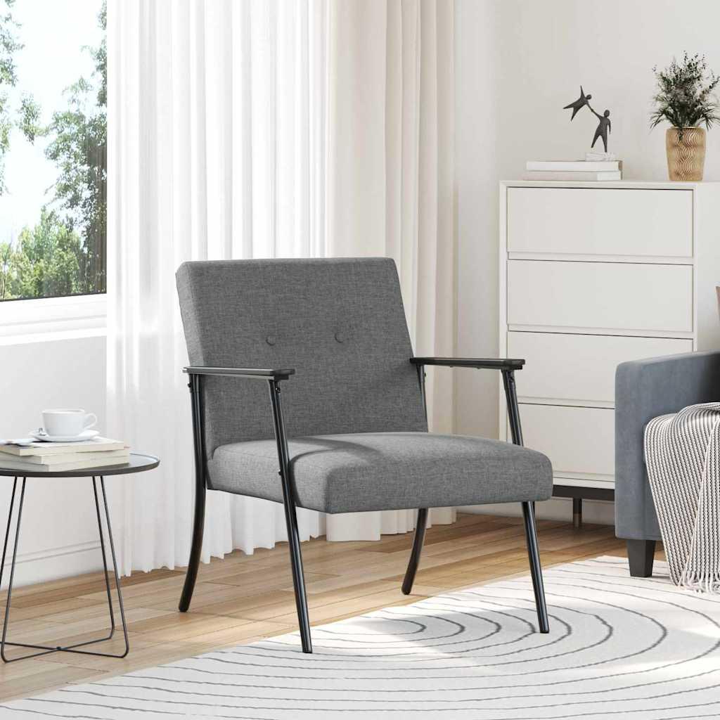 Lænestol i mørkegråt stof - ergonomisk lounge stol med stålben