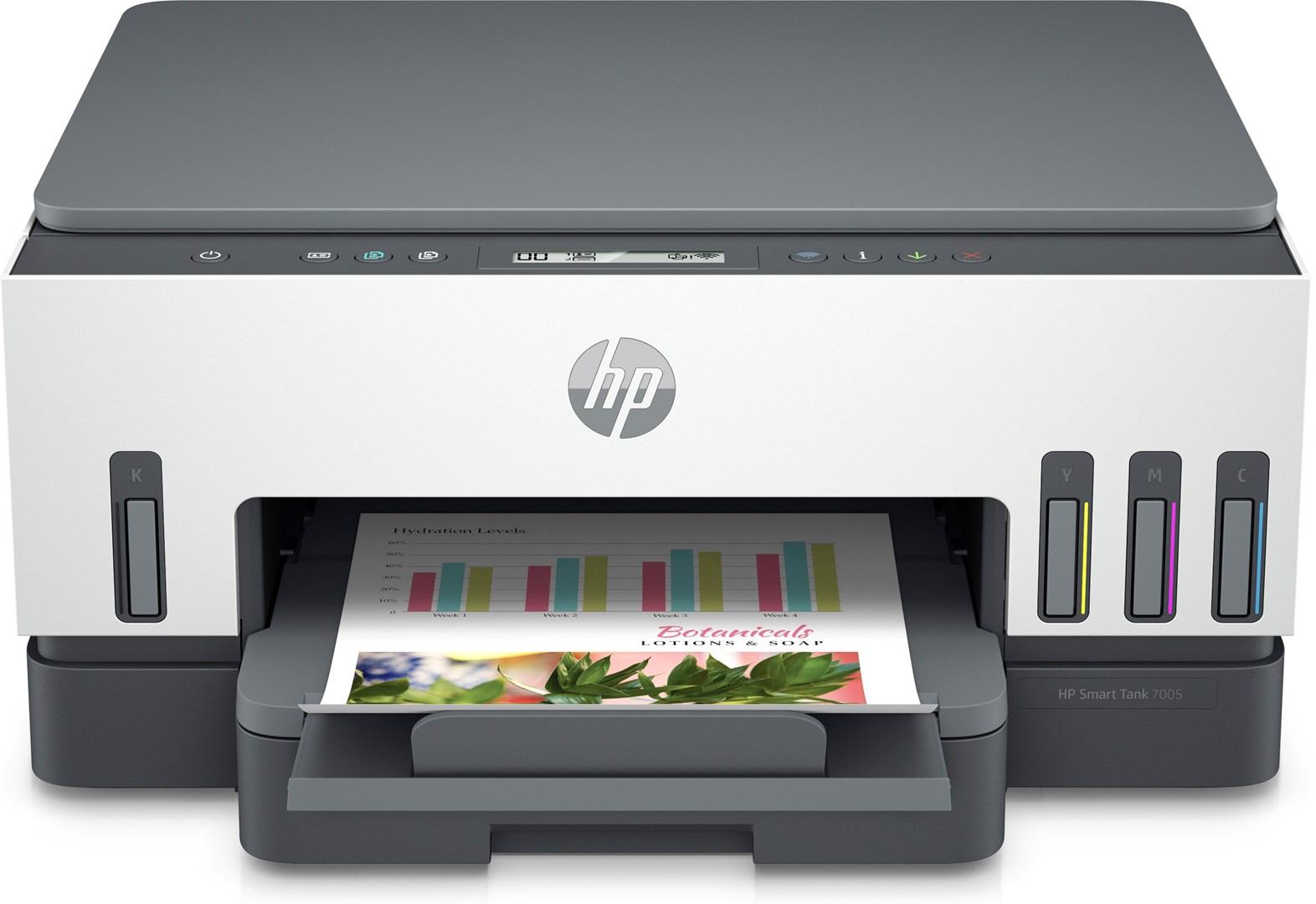 Blækprinter HP Smart Tank 7005 trådløs alt-i-én med farve, dobbeltsidet print, kopi og scan