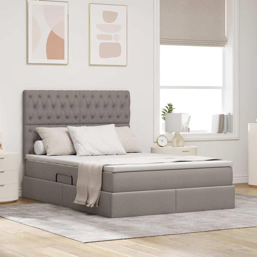 Seng med opbevaring og madras - gråbrun 140 x 200 cm, polyester