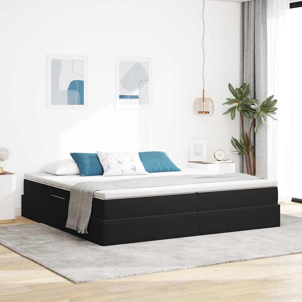 Seng med opbevaring og madras - sort fløjl 200 × 200 cm
