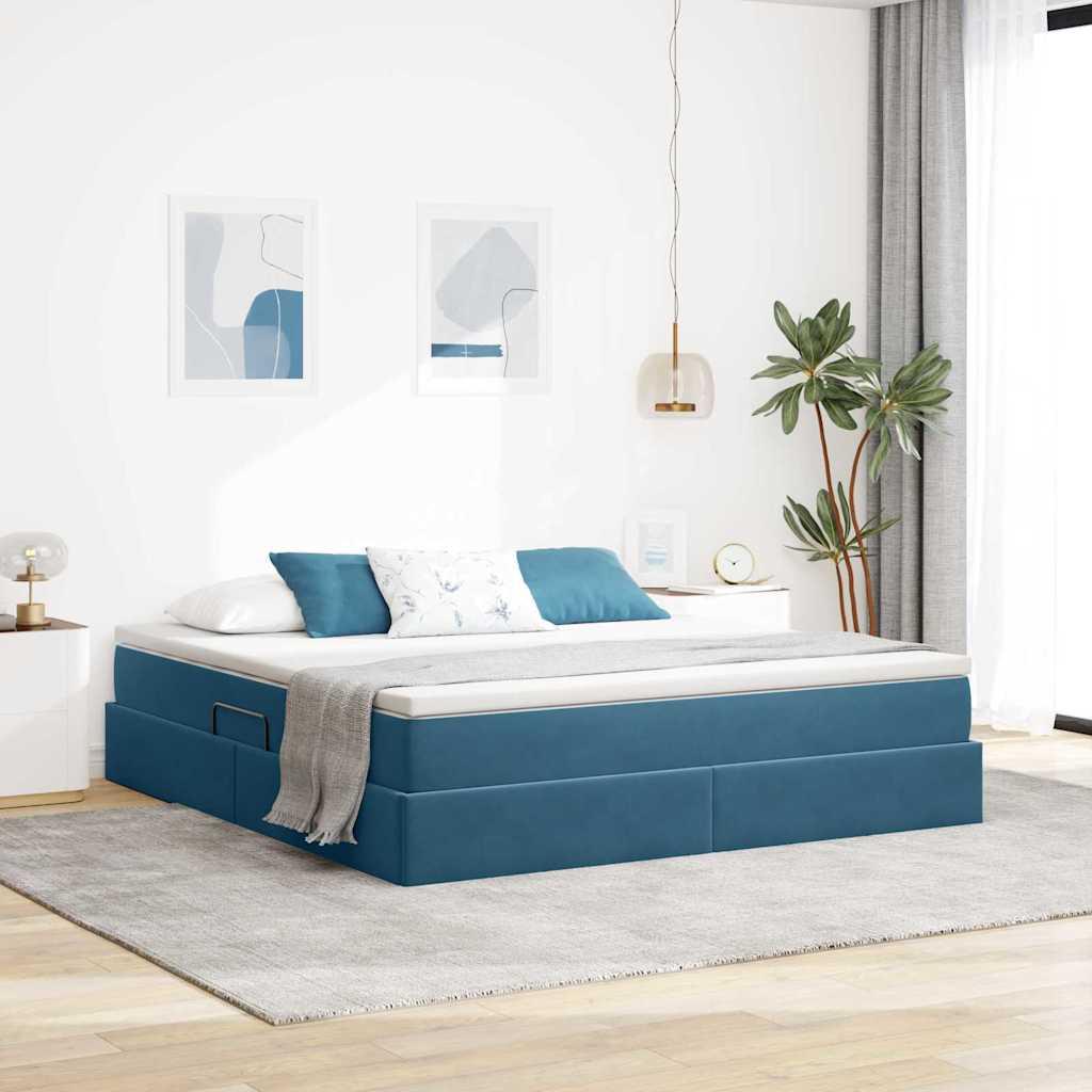 Seng med opbevaring og madras Mørk blå 180 x 200 cm Fløjl