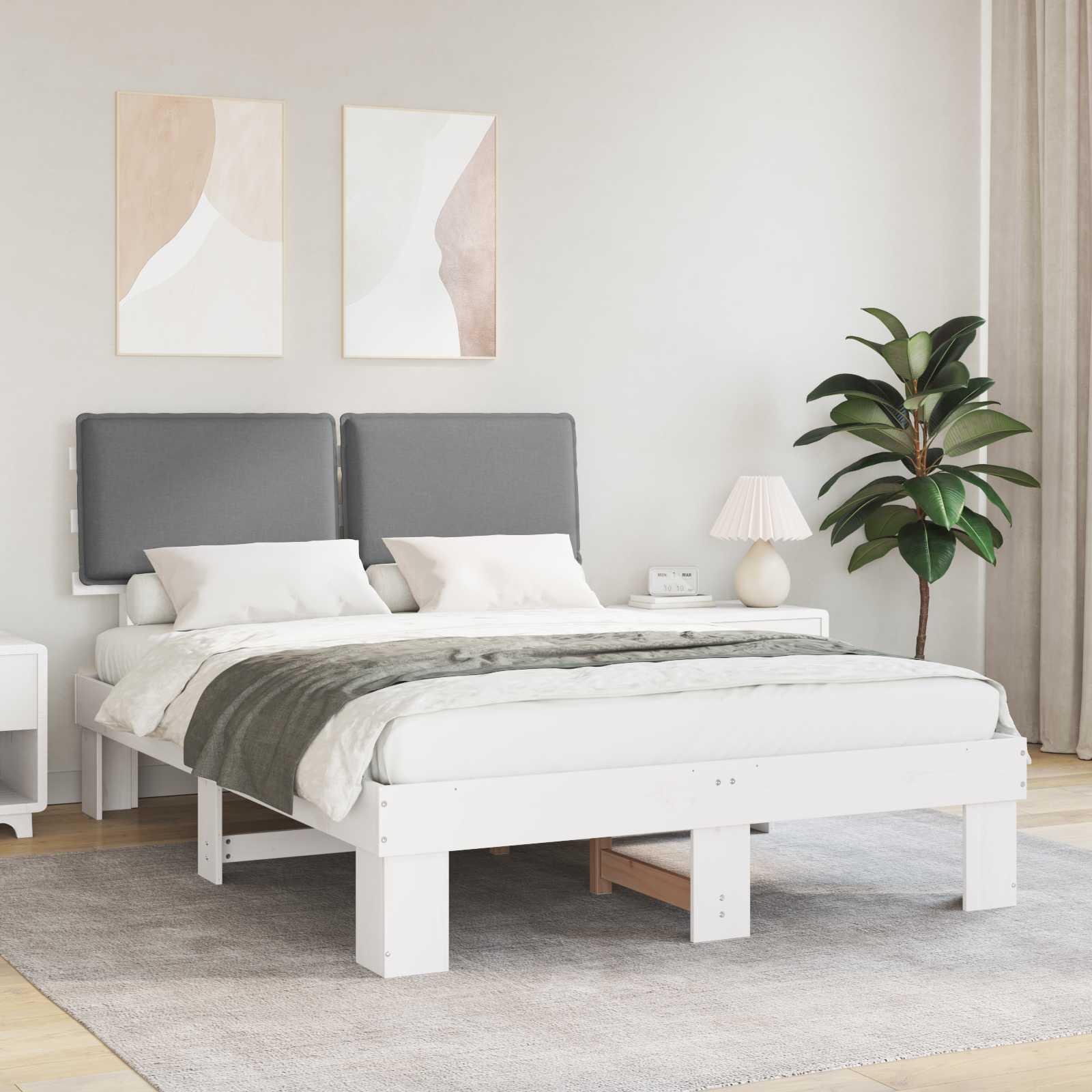 Sengestel med Polstret Hovedgavl Lysegrå 140 x 200 cm