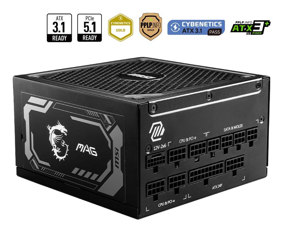 Strømforsyning ATX 1250 W - MSI MAG A1250GL PCIe 5.0, fuldt modulær, sort billede