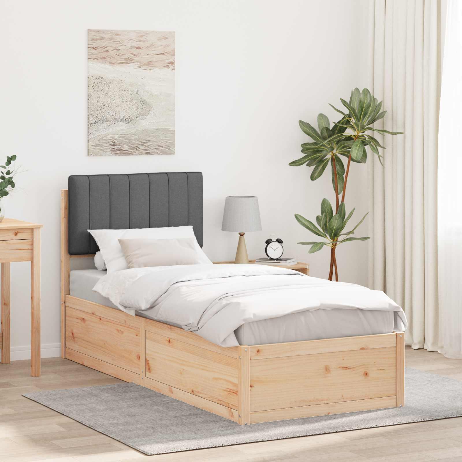 Sengestel med Polstret Hovedgavl MÃ¸rkegrÃ¥ 80 x 200 cm