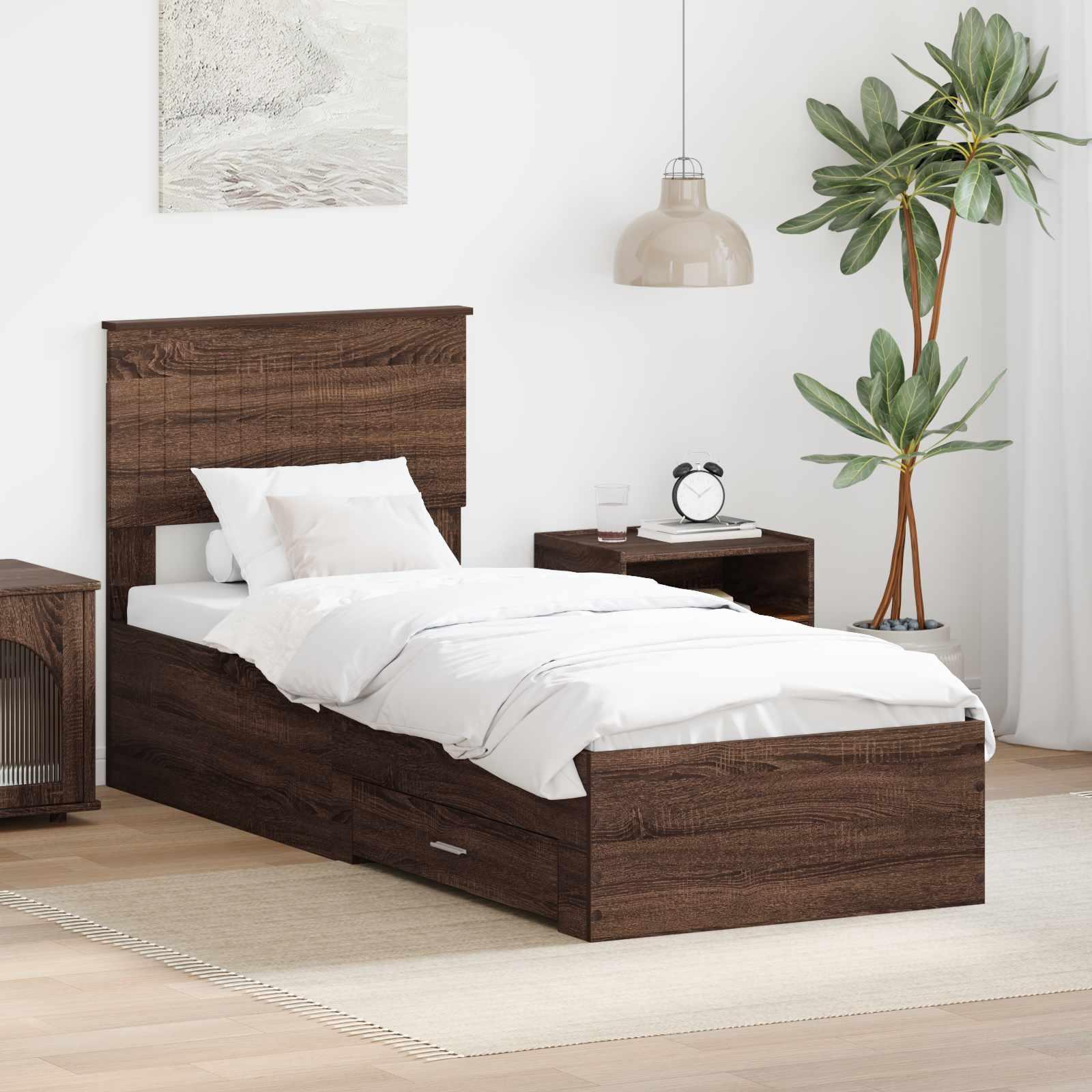 Sengestel Med Hovedgærde Konstrueret Træ - Brun eg / 75 x 190 cm