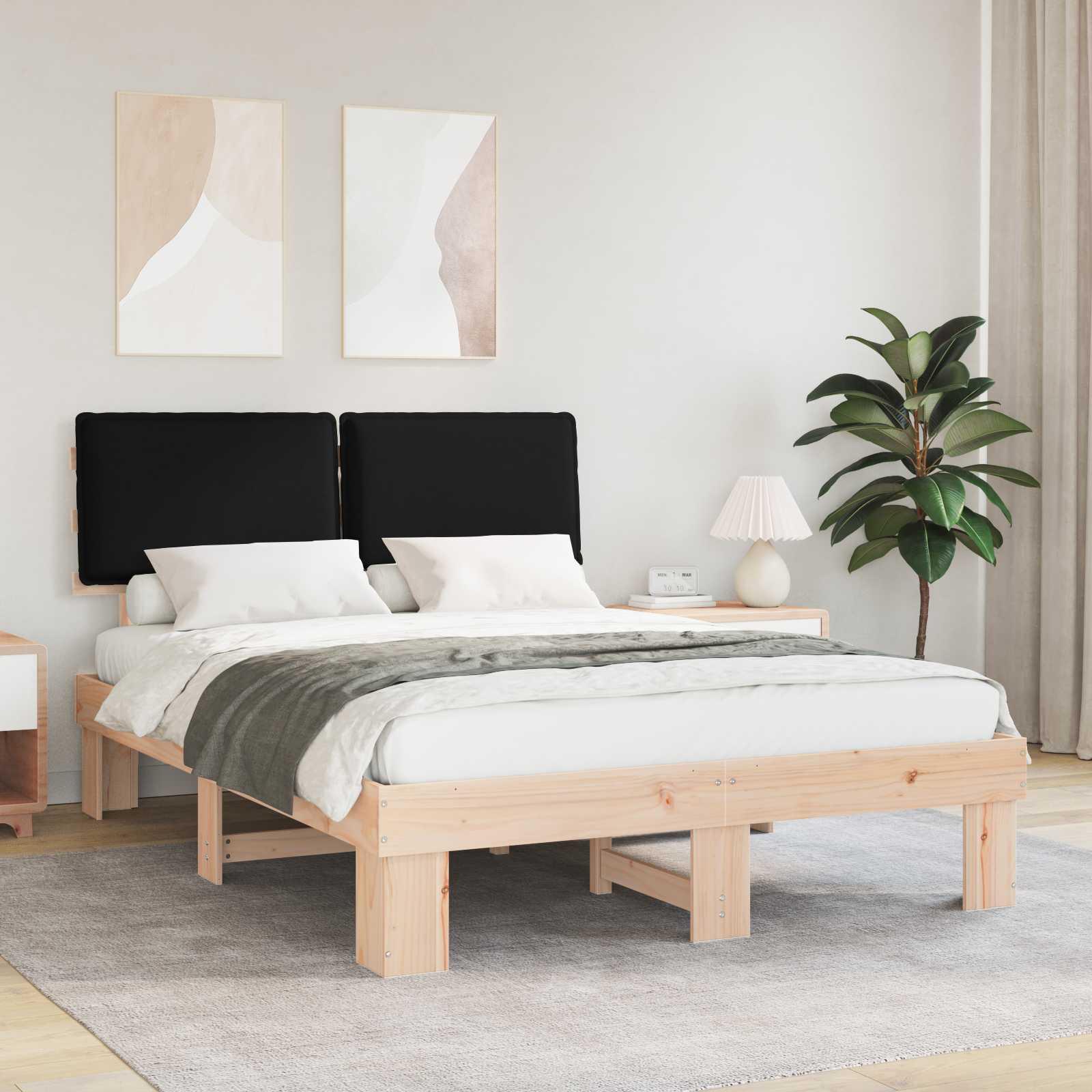 Sengestel med Polstret Hovedgavl Sort 150 x 200 cm