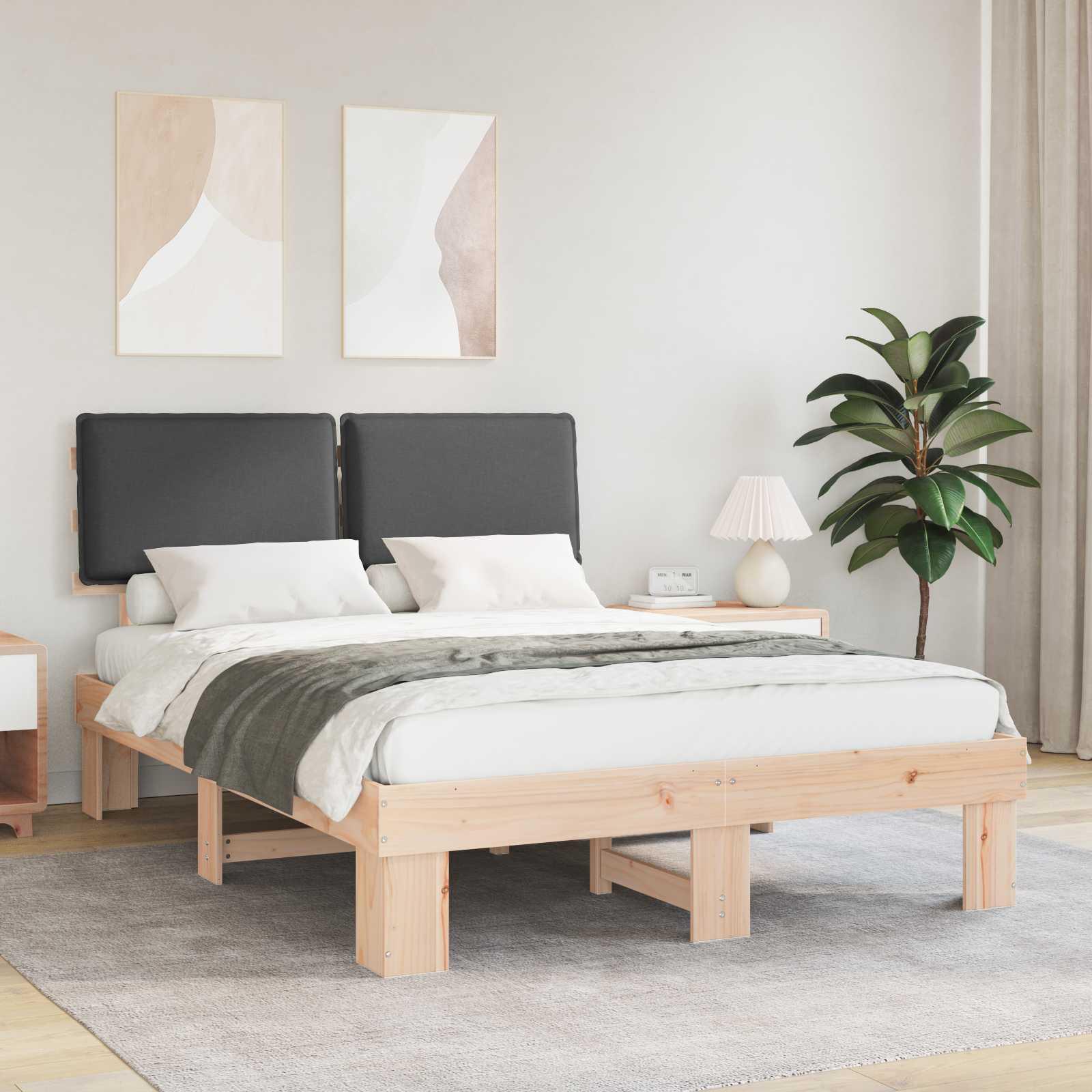 Sengestel med Polstret Hovedgavl MÃ¸rkegrÃ¥ 150 x 200 cm