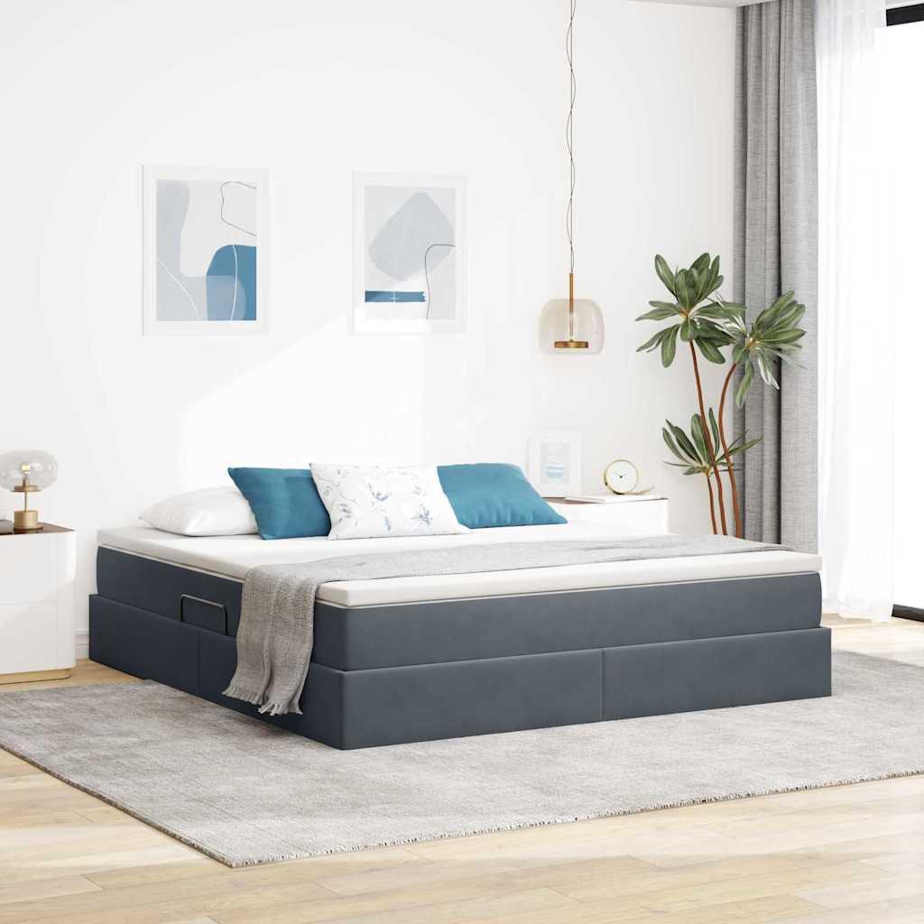 Seng med opbevaring og madras Mørkegrå 160 x 200 cm Fløjl