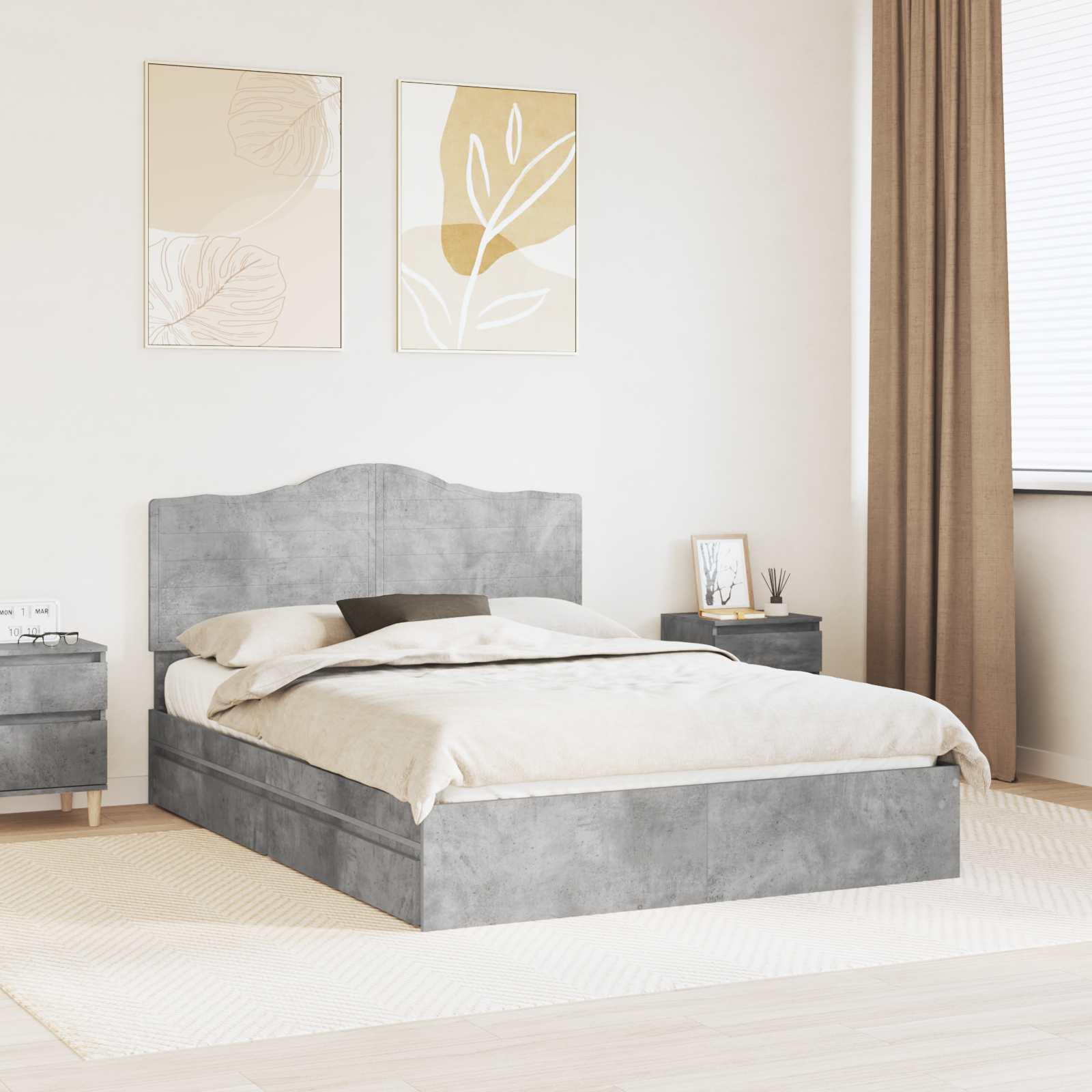Sengestel med skuffe Beton Grå 150 x 200 cm Konstrueret træ