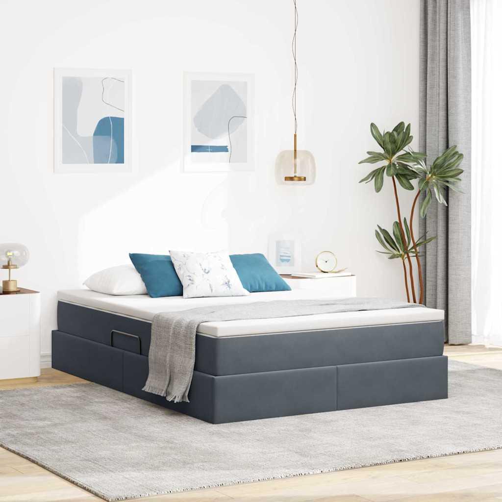 Seng med opbevaring og madras Mørkegrå 140 x 200 cm Fløjl