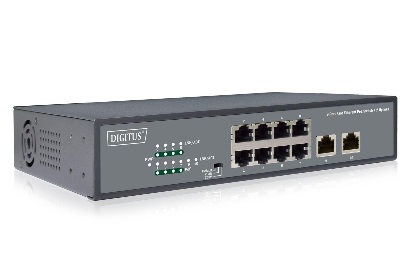Netværksswitch DIGITUS unmanaged 8x RJ45 PoE+ (19") billede