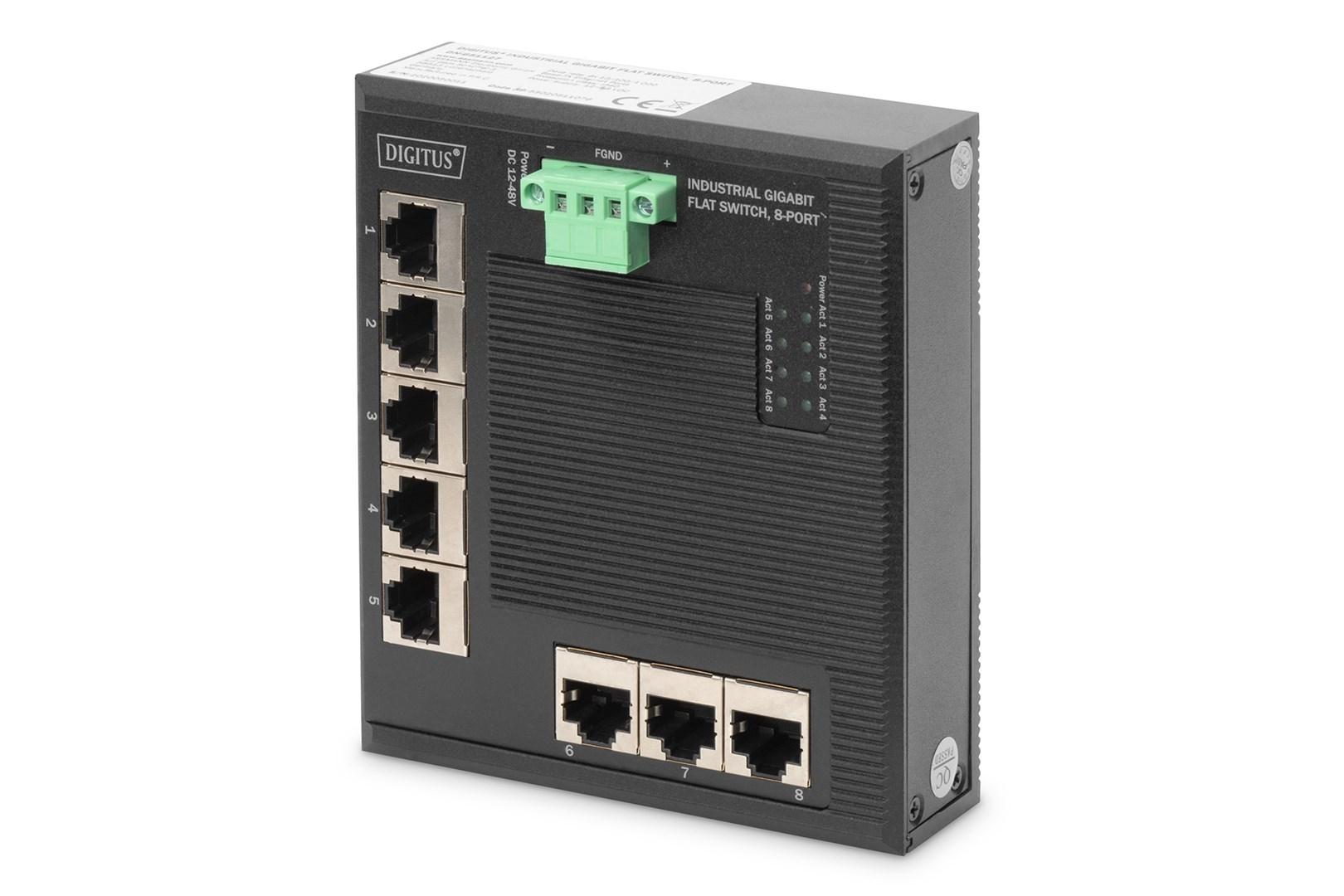 Netværksswitch gigabit 8-port - DIGITUS, industriel, flat, unmanaged billede