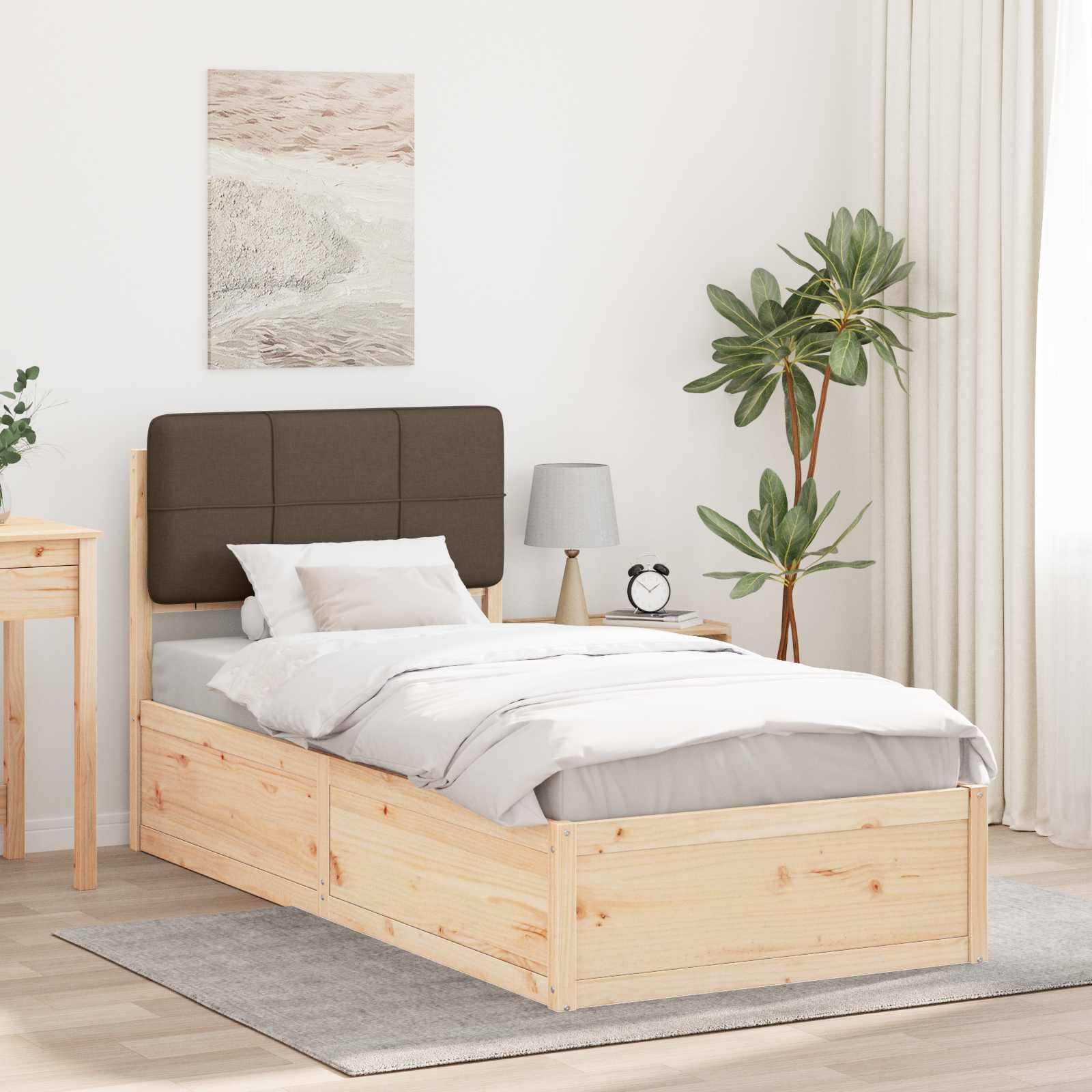Sengestel med polstret hovedgavl - gråbrun 90 x 190 cm