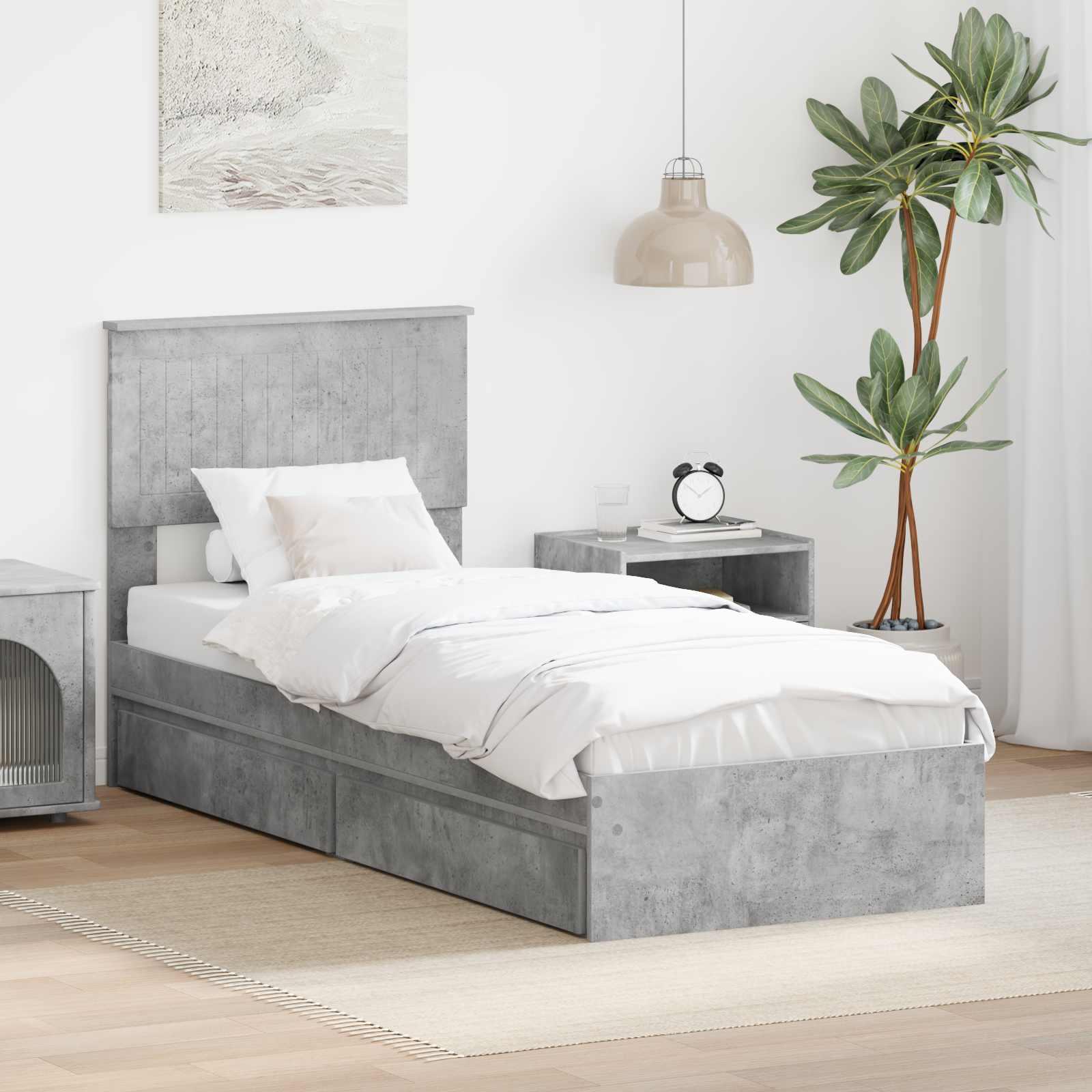 Sengestel med skuffe Beton Grå 75 x 190 cm Konstrueret træ