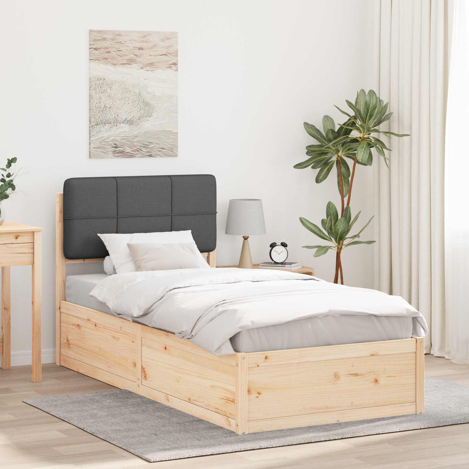 Sengestel med Polstret Hovedgavl MÃ¸rkegrÃ¥ 90 x 190 cm