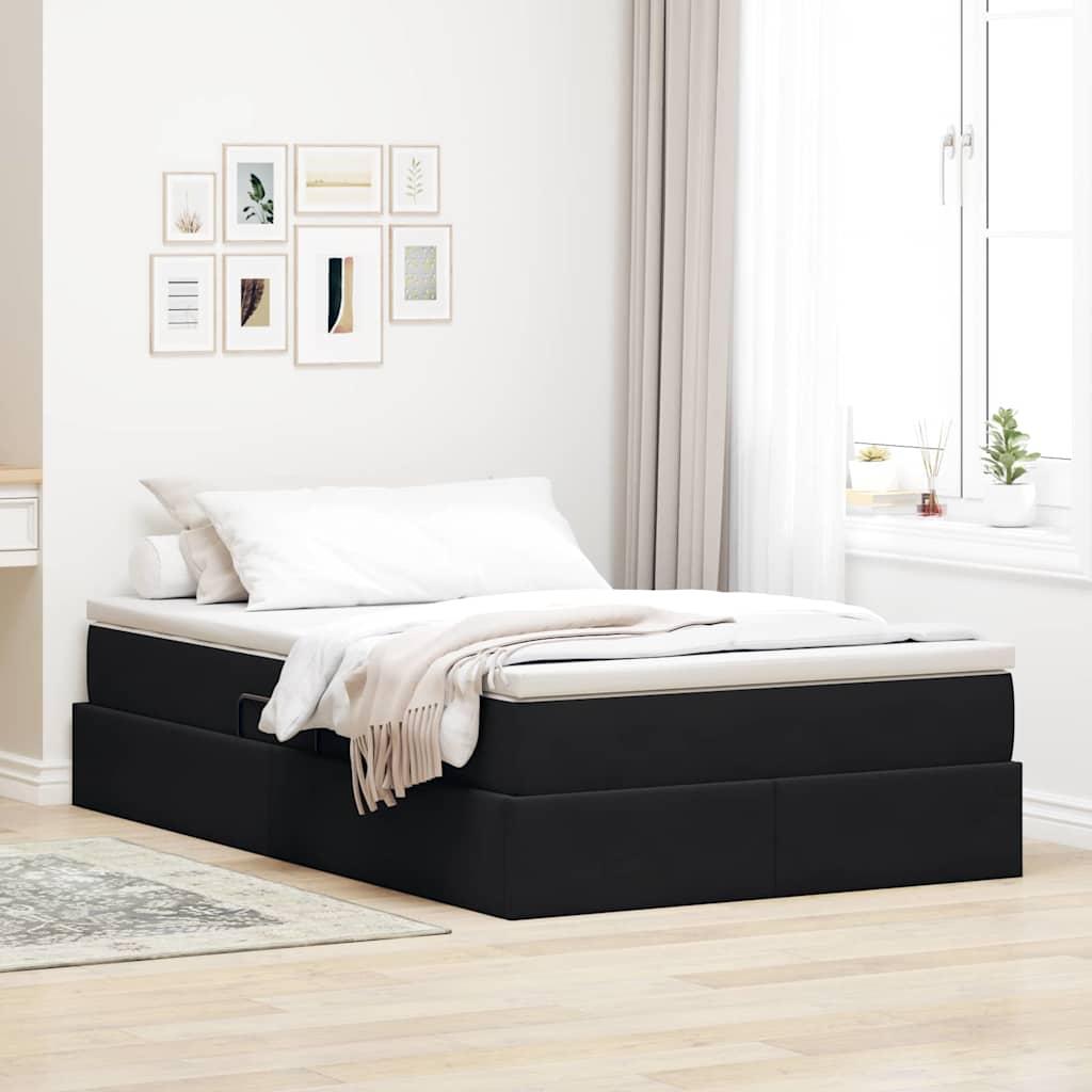 Seng med opbevaring og madras - sort fløjl 120 × 200 cm