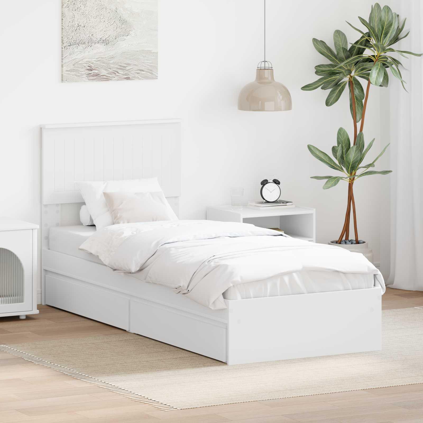 Opbevaringsseng Med Skuffe Konstrueret Træ - Hvid / 75 x 190 cm