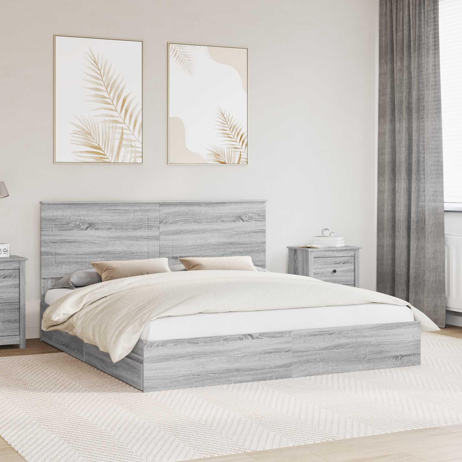 Sengestel med skuffe Grå Sonoma 200 x 200 cm Konstrueret træ